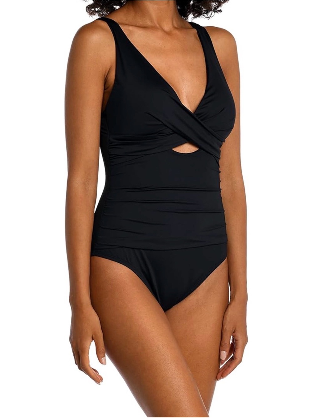 La Blanca Women's Island Goddess Cross Front Keyhole One Piece Swimsuit,Black XL